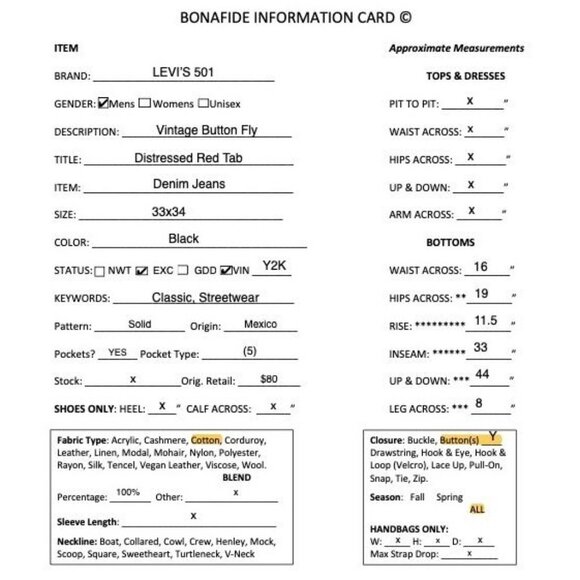 LEVI'S 501 Mens Vintage Button Fly Distressed Red Tab Jeans 33x34 Black AN EXC - Picture 12 of 12